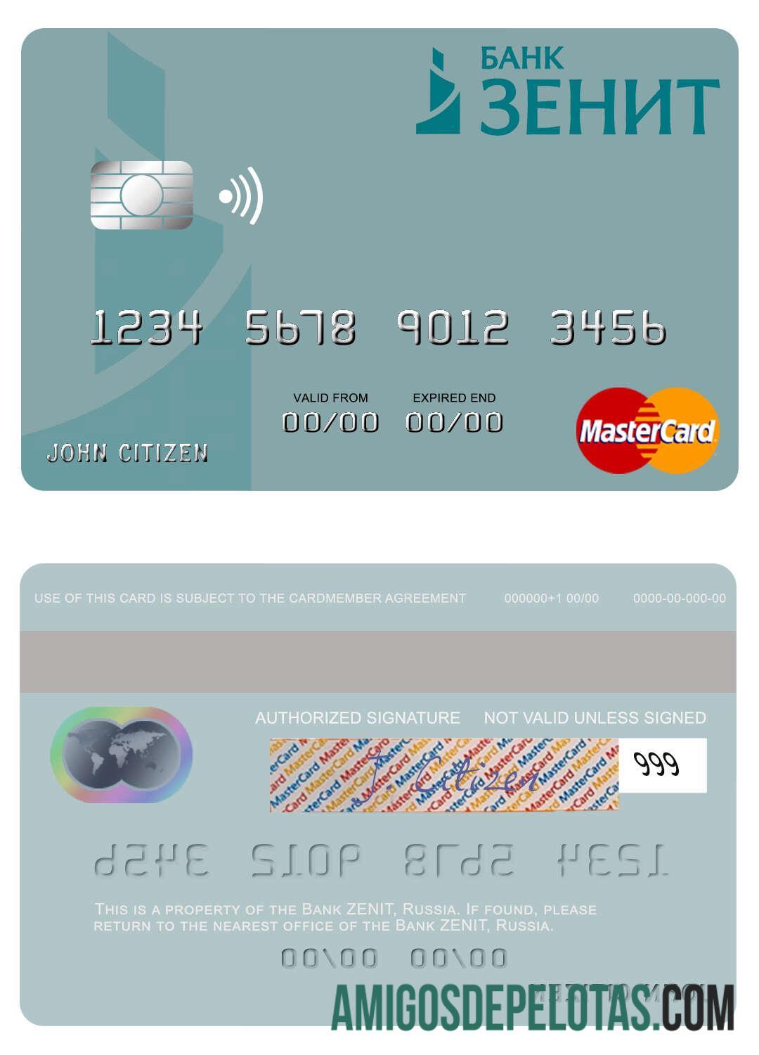 Russia Bank ZENIT Mastercard real example